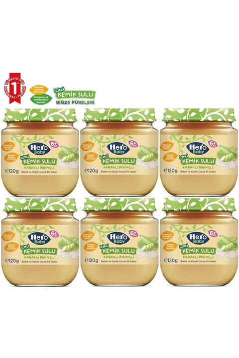 Hero Baby Kavanoz Maması 120Gr İlikli Kemik Sulu Kabaklı Pirinçli 6 lı Set