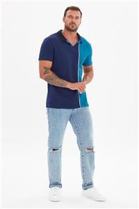 TRENDYOL MAN Lacivert Erkek Slim Fit Kısa Kollu Panelli Polo Yaka T-shirt TMNSS21PO0271