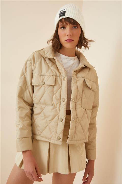 Happiness İst. Kadın Krem Cepli Kapitone Mont Sİ00080