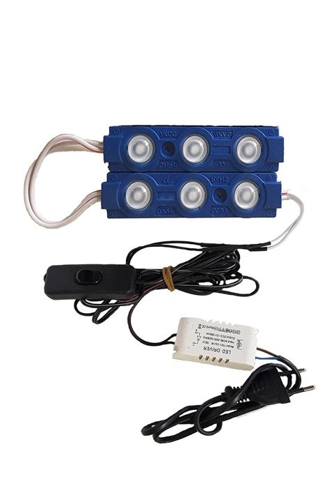 inox Akvaryum 2'li Modül Led Aydınlatma Mavi Işık Anahtarlı