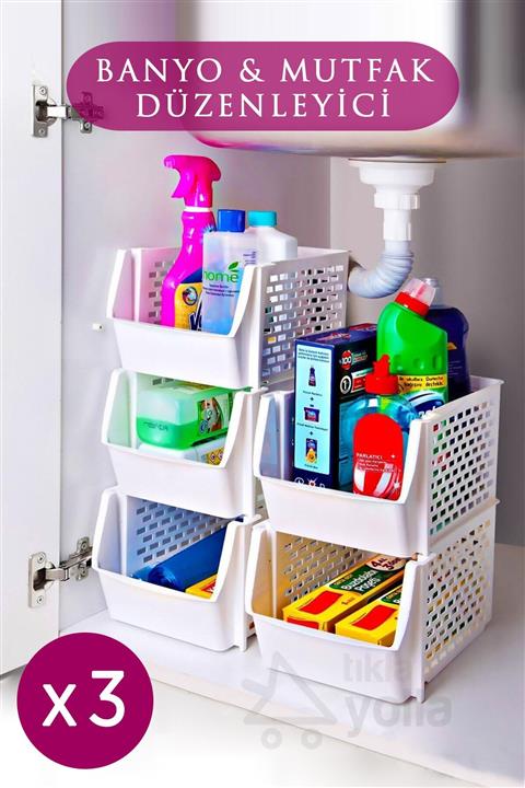 HOMENIVA 3 Adet Üst Üste Eklenebilir Banyo Mutfak Rafı