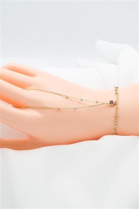 Bilezikci Kadın Kırmızı Tektaşlı Şahmeran Altın Bileklik