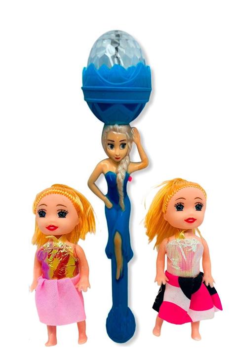 Hyd Mavi Müzikli Sesli Frozen Asa Disko Topu Işıklı Mini Bebek Set