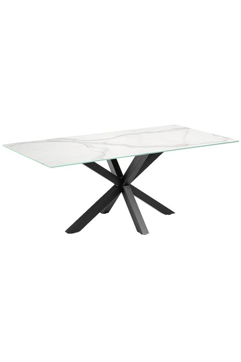 WoodVizyon Sias Yemek Masası Siyah Ayak Beyaz Mermer Desenli Tabla