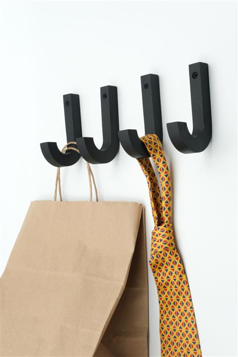 Bautige Dekoratif Doğal Ahşap Siyah Kanca Duvar Askısı 4 Lü Kanca
