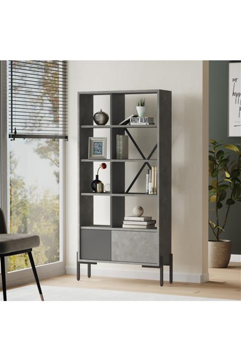 Yurudesign Bruno Kapaklı Kitaplık Metal Ayaklı Beton-taş Bo1-ga