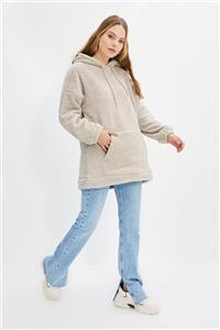 Trendyol Modest Bej Peluş Örme Sweatshirt TCTAW22TW0047