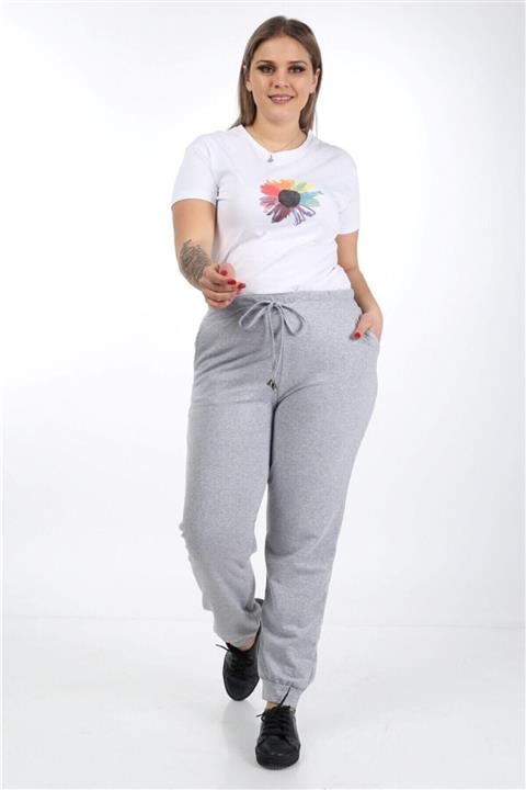 Siyah Kadın Gri Bağcıklı Paça Lastikli Basic Eşofman Altı