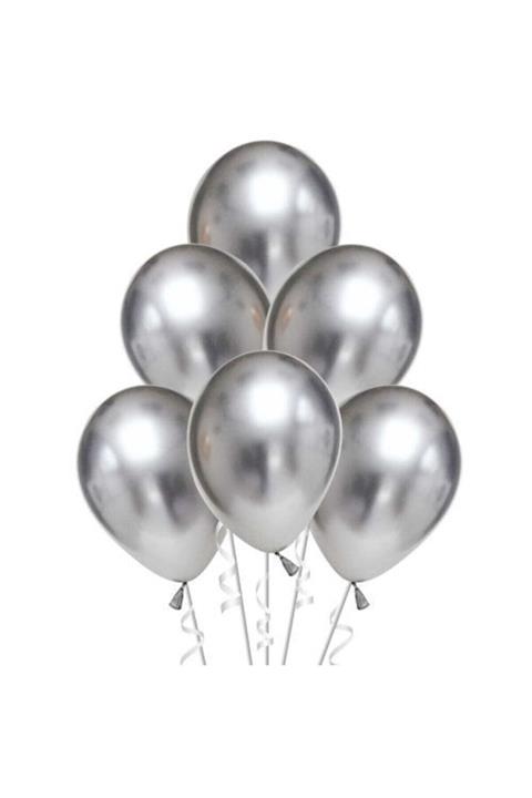 Deniz Parti Süsleri Gümüş Gri Metalik Balon 10'lu