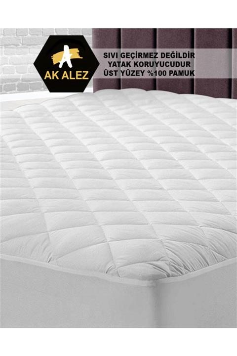 Ak Alez Kapitone Fitted Yatak Koruyucu %100 Pamuk Alez (SIVI GEÇİRMEZ DEĞİLDİR) (10 Farklı Ebat)