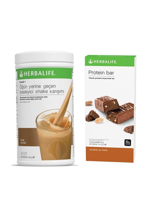 Herbalife Formül 1 Shake Fındık 550gr + 14 Lü Protein Bar Çikolata Yer Fıstıklı