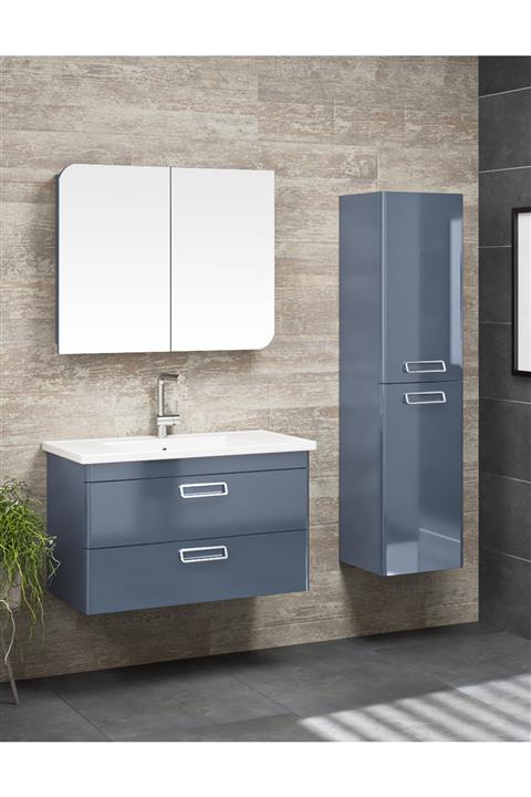 Alfa Banyo Perla (80+35) 115 Cm Boy Dolaplı Lüx Banyo Takımı Antrasit