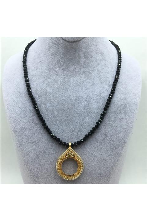 Tralles Takı Kadın Çeyrek Altına Uygun Damla Çerçeveli Kristal Boncuklu Kolye