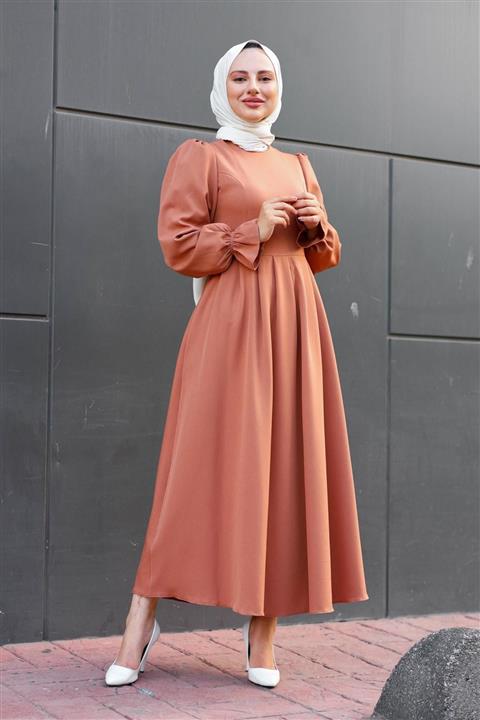 meqlife Balon Kollu Elbise Somon