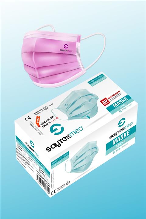SAYTEKMED Meltblown Filtreli Yassı Ipli Pembe Maske (1 Kutu/50 Adet)