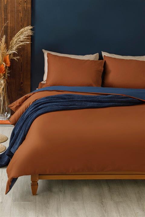 English Home Plain Pamuk Tek Kişilik Nevresim Takımı 160x220 Cm Turuncu-mavi