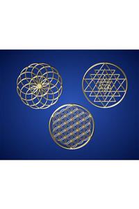 GİZEM SHOP Yaşam Çiçeği,sri Yantra Ve Torus Muhteşem Üçlü Set Kutsal Geometrik Şekiller Gold