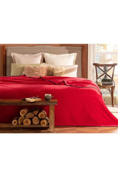 Madame Coco Claire Sherpa Çift Kişilik Düz Battaniye - Fuşya