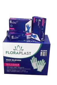 Floraplast Glove Tpe/pe Pudrasız Tek Kullanımlık Mavi Elastik Eldiven 100 Adet M Ebat