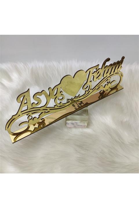 Organizasyon Şahika Esse Tasarım Masa Isimlik Yatay 40x16 Gold/gümüş Nişan Masası Için