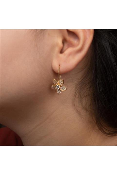 Mücevher Dünyası 22 Ayar Taşlı Papatya Altın Küpe - 6.05 gr