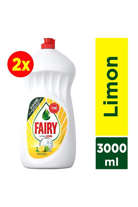 Fairy 3000 ml Ultra Hızlı 3'lü Etki Sıvı Bulaşık Deterjanı Limon ve Misket Limonu Kokulu 1500ml x2