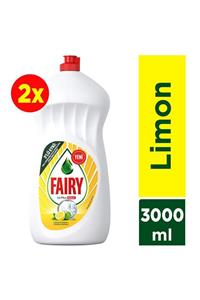 Fairy 3000 ml Ultra Hızlı 3'lü Etki Sıvı Bulaşık Deterjanı Limon ve Misket Limonu Kokulu 1500ml x2