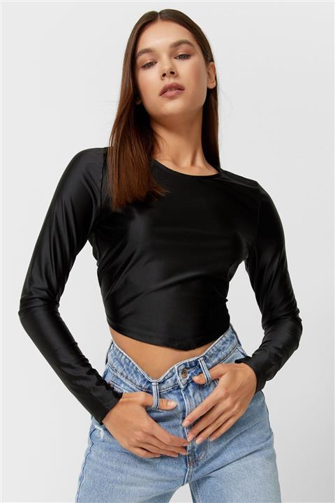 Stradivarius Fular Detaylı Uzun Kollu Saten Top