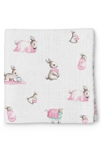 DEUX LAPINS Bébé Lapin Rose Müslin Bebek Örtüsü 120x120 Cm