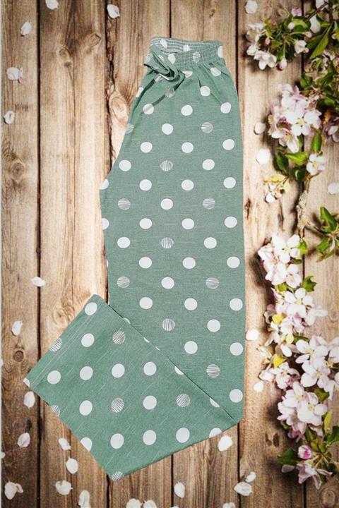 Usds Butik Puantiyeli Haki Beyaz Renkli Bayan Penye Pijama Altı