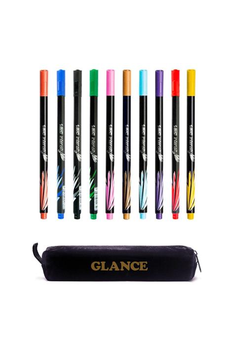 GLANCE Bic Intensity Fineliner Keçeli Kalem Seti 0.4 Mm 10'lu Kalemlik Hediye
