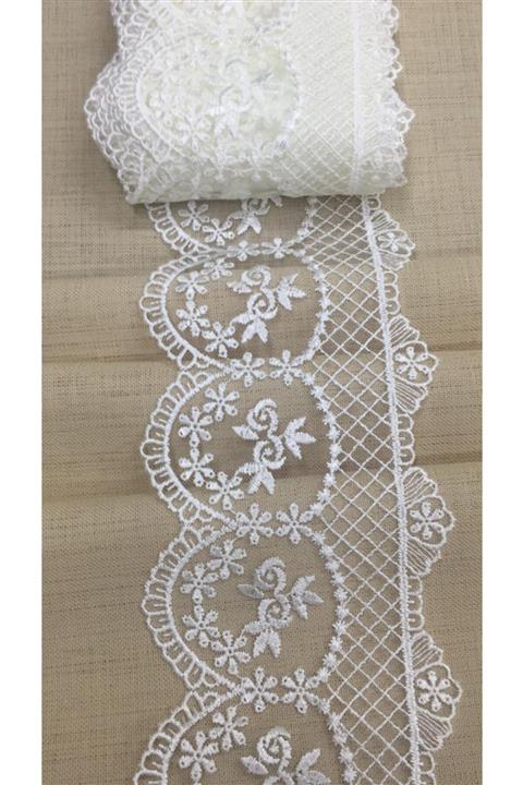 HobiSMA Ekru Çiçek Desenli Güpür Dantel