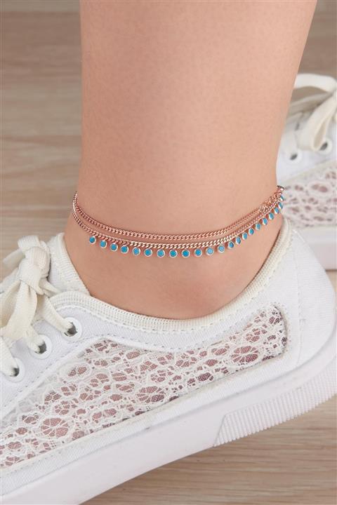 Tmt Silver Gümüş Rose Turkuaz Taşlı Iki Sıralı Halhal