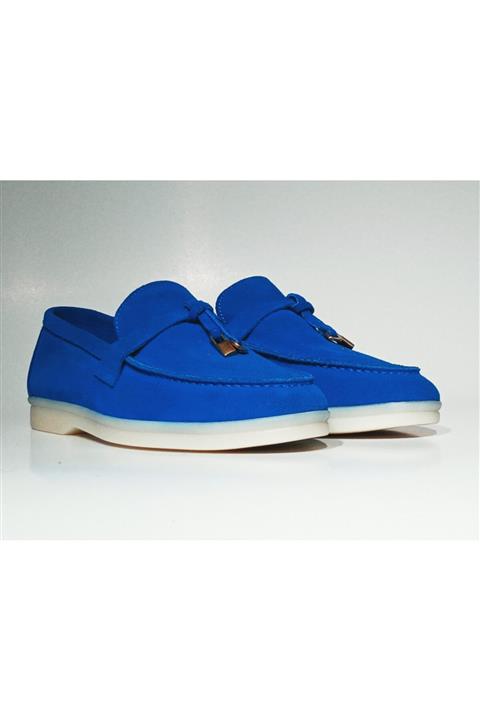 BELİSİA Kadın Sax Maviv Süet Deri Comfort Loafer Ayakkabı 5232