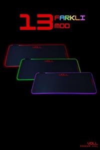 VOLL Arena Rgb Siyah 800 X 300 Mm Gaming Oyuncu Gamer Mousepad - Daha Parlak Işıklı Xl Xxl 4mm