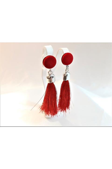 TÜKKAN ACCESSORİES Kırmızı Püskül Küpe