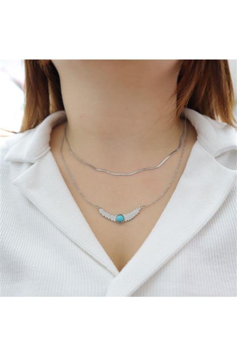 Volerna Çelik Italyan Zinciri Ve Zincir Ikili Kolye