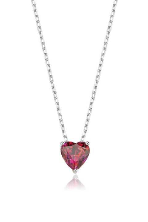 Valori Jewels 0.75 Karat Swarovski Zirkon Kırmızı Kalp Taşlı, Gümüş Kolye