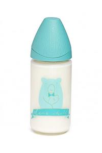 Suavinex Geniş Ağız Cam Biberon 240Ml  3P Silikon Uç - Bear Yeşil