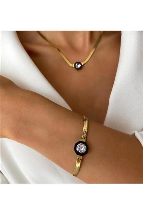 bymissnora Kadın Çağla Zirkon Taşlı Kolye Ve Bileklik KOMBİN