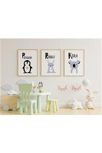 Babystasarım Hayvanlar Çocuk & Bebek Odası Doğal Masif Ahşap Tablo Poster 3'lü Set 21x30 Cm (a4)