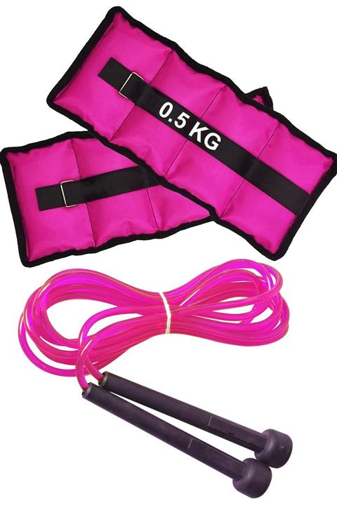 Jet El Ve Ayak Bilek Ağırlığı 2x0.5 Kg Kum Torbası Ağırlık Seti Atlama Ipi Kondisyon Spor Aleti Pembe