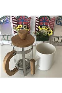 HEDİYEN KUTUDA Ahşap Frenchpress Ve Ahşap Kulplu Bardak Ikili Set