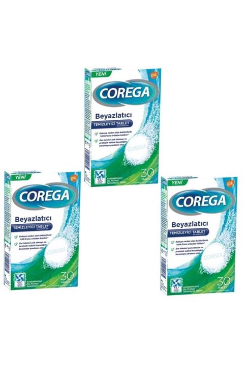 Corega Beyazlatıcı Diş Protezi Temizleyici 30 Tablet 3 Adet