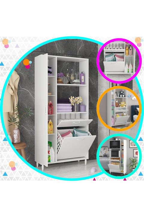Modilayn Mis Kirli Çamaşır Sepetli Banyo Dolabı Havlu Dolabı