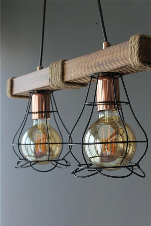 AVİZEM Retro Wintage 2'li Ahşap Avize