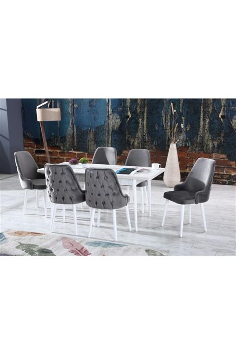 Ervo Minor Antrasit Gri Salon Mutfak Yemek Masa Takımı 6 Sandalyeli