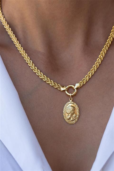 Bayar Gold 14 Ayar Altın Cameo Uçlu Örgü Kolye