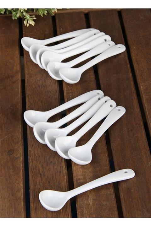 PAPATYAMDEKOR ZÜCCACİYE 12`li Porselen Çay Baharat Kaşığı