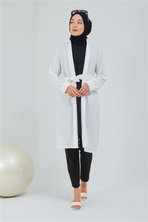 meqlife Bilekleri Kat Detaylı Kimono - Beyaz